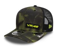 New Era VR46, Valentino Rossi, 9FIFTY Trucker Cap, estampado de camuflaje de medio tono, negro/amarillo neón, ajustable, Negro, M-L