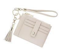 New Fashion Kingdom Cartera con llavero de pulsera para mujer, delgada con bloqueo RFID, tarjetero de crédito, cartera de identificación con cremallera, cartera pequeña y compacta de cuero para mujer,