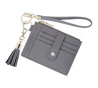 New Fashion Kingdom Cartera con llavero de pulsera para mujer, delgada con bloqueo RFID, tarjetero de crédito, cartera de identificación con cremallera, cartera pequeña y compacta de cuero para mujer,