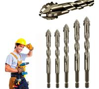 New Four-Flute Eccentric Drill Bit, Four Blade Serrated Eccentric Drill, High Hardness Skewed Head Drill Set, Multifunction Suitable for Metal, Stone, Glass, Concrete (6+6+8+10+12mm 5pcs)