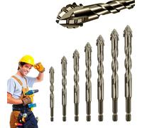 New Four-Flute Eccentric Drill Bit, Four Blade Serrated Eccentric Drill, High Hardness Skewed Head Drill Set, Multifunction Suitable for Metal, Stone, Glass, Concrete (3+4+5+6+8+10+12mm 7pcs)