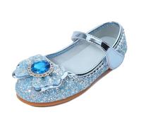 New front Bailarinas Niñas y Niñas Bailarinas de Cuero Zapatos de Fiesta Individuales Zapatos de Baile con Lentejuelas Princesa Elegante Bailarina Plana Bimba Fiesta,Azul-,25 EU