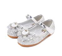 New front Bailarinas Niñas y Niñas Bailarinas de Cuero Zapatos de Fiesta Individuales Zapatos de Baile con Lentejuelas Princesa Elegante Bailarina Plana Bimba Fiesta,Plateado,34 EU