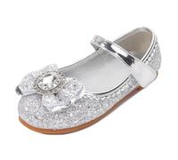 New front Bailarinas Niñas y Niñas de Cuero Zapatos de Fiesta Individuales Zapatos de Baile con Lentejuelas Princesa Elegante Bailarina Plana Bimba Fiesta,Plateado,26 EU