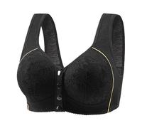 New Front Buckle Large Size Middle and Elderly Printing Vest Type Wide Straps Underwear Ladies Without Ring Big Size Bra Top Encaje Mujer, Negro , 50