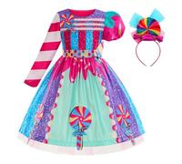 New front Candyland Tutu Dress Up Para Niñas Lollipop Disfraz De Princesa Del Juego De Rol De Caramelo Vestido Multicolor Niñas Disfraz de Dulces de Halloween，120