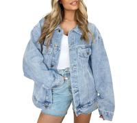 New front Chaqueta Vaquera Clásica para Mujer Cómoda para Primavera y Otoño Jean Oversize con Bolsillos Moda de Manga larga Cazadora Jeans Abrigos Denim Casual,Azul,XL
