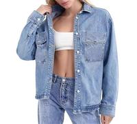 New front Chaqueta Vaquera Oversize para Mujer Manga Larga Lavado Vintage Desgastado Informales Estilo Casual y Moderno Lavado Clásico Azul Casuales Moda Fiesta,Azul,XL