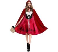 New front Creations Disfraz Roja para Mujer Vestido Mangas cortas Capa con Capucha Cuento de Hadas Temáticas Costume Dress Carnaval Cumpleaños Cosplay Navidad Halloween,Rojo,3XL