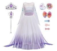 New front Disfraces para Niños Princesa Elsa Vestido Niña Reina de las Nieves Espejo Clips de Pelo Corona Varita Mágica Costume Navidad Carnaval Cosplay Chica Traje Manga Larga,Morado 2,150
