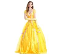 New front Disfraz Bella y la Bestia Princesa Mujer Adultos Elegante Vestido y Accesorios para Fiesta Trajes Cosplay Cumpleaños Navidad Cumpleaños Coronación Costume,Amarillo,M