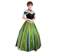 New front Disfraz de Princesa Anna para Adultos Mujer Vestido Largos Elegante Costume con Accesorios Fiesta Halloween Carnaval Cosplay Navidad Cumpleaños,Verde,XL