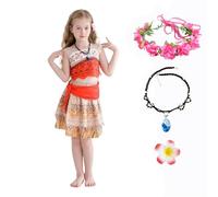 New front Disfraz de Vaiana para niños Vaiana 2 con collar corona de flores y cierre para el pelo cosplay de cumpleaños hawaiano di carnavale Festa Halloween Navidad，150