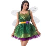 New front Disfraz Hada Mujer Princesa Vestido Corto Adulto Sexy con Alas Sin Mangas Clásico Completo Cosplay Halloween Navidad Fiesta Carnaval Navidad Ropa,Verde,M