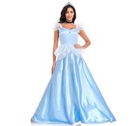 New front Disfraz Mujer Adulto Cenicienta Princesa Vestido Cinderella Traje Mangas Cortas Accesorios Halloween Cosplay Navidad Carnaval Cumpleaños Fiesta Costume,Azul,XL