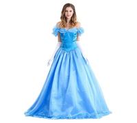New front Disfraz Princesa Azul Adulto Mujer Vestido Largo Mangas cortas Cenicienta Tul Maxi con Accesorios Fantasía Carnaval Cumpleaños Cosplay Halloween Navidad,2XL