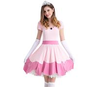 New front Disfraz Princess Peach Adult Mujer Super Mario Costume Aurora para Fiestas Halloween Carnaval Halloween Cumpleaños Navidad Cosplay Cortos VestidosRosa,S