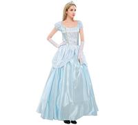 New front Mujer Adulto Disfraz Traje Cinderella Princesa Vestido Cenicienta Mangas Cortas Costume Carnaval Fiesta Halloween Navidad Ceremonia Cosplay Accesorios,Azul,L