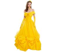 New front Mujer Princesa Vestido Dorada Disfraz Largo Bella Durmiente para Adulto Moda con Accesorios Cosplay Fiesta Carnaval Navideño Ceremonia Navidad Cumpleaños,Amarillo,2XL