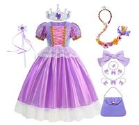 New front Niña Disfraz Princesa Rapunzel Brillantes Vestido con Accesorios Halloween Carnaval Cosplay Navidad Fiesta de Cumpleaño Vestido de Princesa para Niña,Morado,150