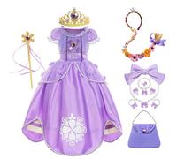 New front Niña Disfraz Princesa Sofía Vestido Morado Tul Brillante Manga corta con Accesorios Fiesta de Cumpleaños Navidad Cosplay Halloween Carnaval Ceremonia,Morado,110