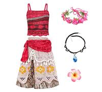 New front Niñas Vestido Princesa Moana Disfraz de Vaiana Chica Navidad Día de Reye Collare Guirnalda Costume para Cosplay Cumpleaños Regalo Carnaval 2 a 9 Años Pinza para el pelo,Amarillo,110