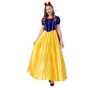 New front Princesa Disfraz Blancanieves Disfraz Adulto Mujer Mangas Cortas Costume con Accesorios Cosplay Carnaval Halloween Navidad Cumpleaños Fiesta Vestidos,Amarillo,S