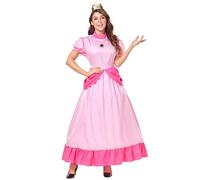 New front Princesa Peach Disfraz Mujer Rosa Bella Aurora Vestido Largo Costume con Accesorios Mangas cortas Navidad Cumpleaños Halloween Carnaval Cosplay Fiesta Regalo,Rosa,L