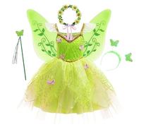 New front Princesa Tiana Tinker Vestido Niña Disfraz con Accesorios Carnaval Halloween para Fiesta Cumpleaños Cosplay Coronación Navidad Campanilla Vestido,Verde,100