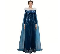 New front Vestido Adulto de la Princesa Elsa Frozen Disfraz Invierno para Mujer Costume con Capa Elegante Manga Larga Cosplay Carnaval Fiesta Costume Navidad Cumpleaños,Azul,M