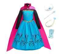 New front Vestido de Coronación de Princesa Elsa Ana Ropa de carnaval las nieves Anna ropa y capa Niñas Pequeños Disfraz de el Reino del Hielo Halloween Fiesta Cumpleaños,Azul,130