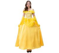 New front Vestido de Mujer Adultos Disfraz de Princesa Belle Dorada La Bella Durmiente Largo Completo Halloween Carnaval Fantasía Mágica Navidad Cosplay,Amarillo,XL