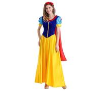 New front Vestido de Princesa Blancanieves para Adultas Mujer Disfraz con Capa Mangas Cortas Costume Fiesta Cosplay Cumpleaños Navidad Carnaval Halloween,Amarillo,3XL