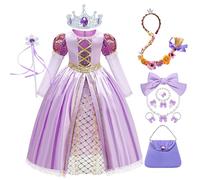 New front Vestido de Princesa Rapunzel para Niña con Peluca Brillantes Disfraz con AccesoriosSeguro y Cómodo para Fiestas Halloween Cumpleaños Navidad Carnaval,Morado,100