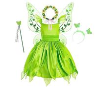 New front Vestido Niña Disfraz de Campanilla Disfraz Disfraz con Accesorios de Campanilla Infantil Verano Seda Faux Fiestas Tema Carneval Halloween Cumpleaños Verde 120