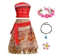 New front Vestido Vaiana Bambina Oceania Disfraz Princesa Moana con Collar y Corona de Flores y Pasador Travestimento Carnaval Disfraz Niña Fiesta de cumpleaños Festa di Halloween，100