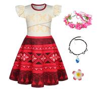New front Vestito Vaiana bambina oceania 2 Travestimenti Vestido de Moana Para Niñas con Corona de Flores Collar Carnaval Navidad Festa Cosplay Halloween Cumpleaños，140