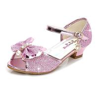 New front Zapatos de tacón Alto Bailarinas de niña Bailarinas de niña Fiesta con Lentejuelas Zapatos de Boda Princesa Elegante Bailarina Plana Sandalia de un Solo niño Crystal Bling,Rosa,34 EU