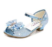 New front Zapatos de tacón Alto Bailarinas de niña Bailarinas de niña Fiesta con Lentejuelas Zapatos de Boda Princesa Elegante Bailarina Plana Sandalia de un Solo niño Crystal Bling,Azul,34 EU