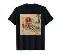 New Funny Distressed Female Doll Meme Sunbathing Summer Vibe Camiseta