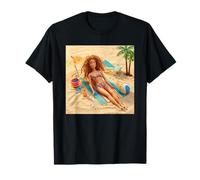 New Funny Distressed Female Doll Meme Sunbathing Summer Vibe Camiseta