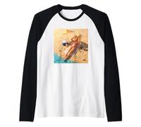 New Funny Distressed Female Doll Meme Sunbathing Summer Vibe Camiseta Manga Raglan