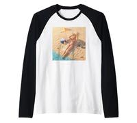 New Funny Distressed Female Doll Meme Sunbathing Summer Vibe Camiseta Manga Raglan