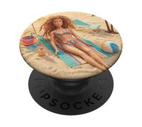 New Funny Distressed Female Doll Meme Sunbathing Summer Vibe PopSockets PopGrip Adhesivo