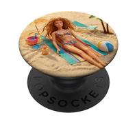 New Funny Distressed Female Doll Meme Sunbathing Summer Vibe PopSockets PopGrip Adhesivo