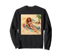 New Funny Distressed Female Doll Meme Sunbathing Summer Vibe Sudadera