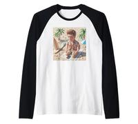 New Funny Distressed Male Doll Meme, at The Beach Camiseta Manga Raglan