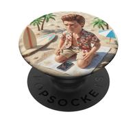New Funny Distressed Male Doll Meme, at The Beach PopSockets PopGrip Adhesivo