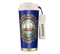 New Hampshire State Flag - Botellas de agua aisladas de acero inoxidable para mujeres y hombres con tapa a prueba de fugas, color blanco