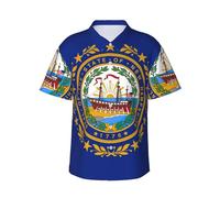 New Hampshire State Flag Print Camisa Hawaiana Verano Playa Botón Down Manga Corta Camiseta para Fiesta Crucero, Negro , XXL